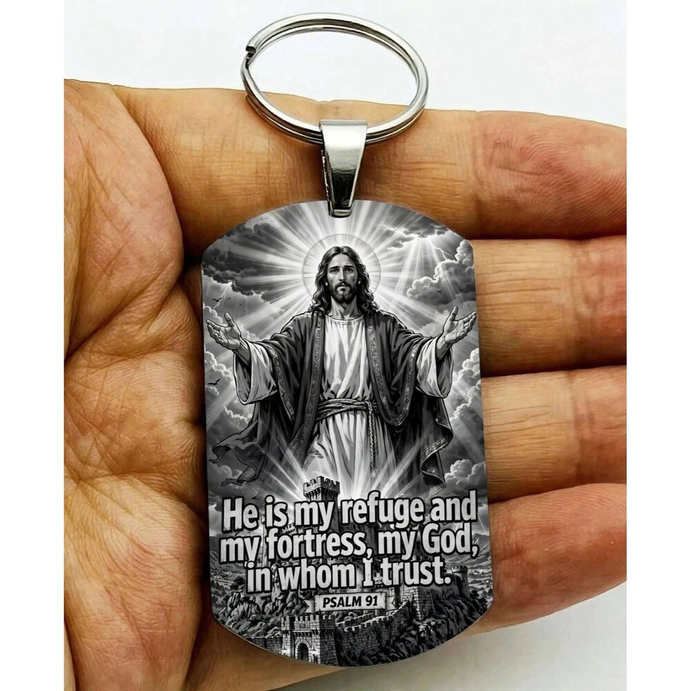 Psalm 91  God Lord Jesus Christ Stainless Keychain Reminder Faith Bless